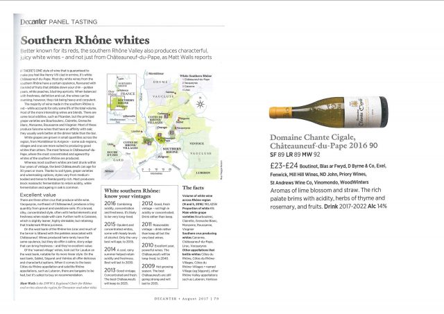 DECANTER AUGUST 2017 - SOUTHERN RHONE WHITES - CHANTE CIGALE